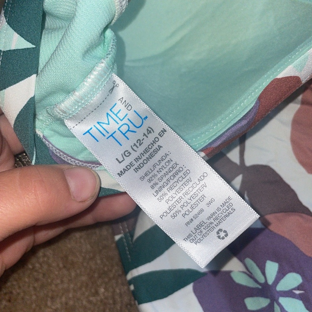 Time and Tru Mint Green Bikini Bottom floral bikini size large/medium swim wear - Picture 7 of 7